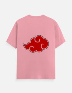 Akatsuki Cloud T-Shirt sage green with red cloud design hanging on hanger